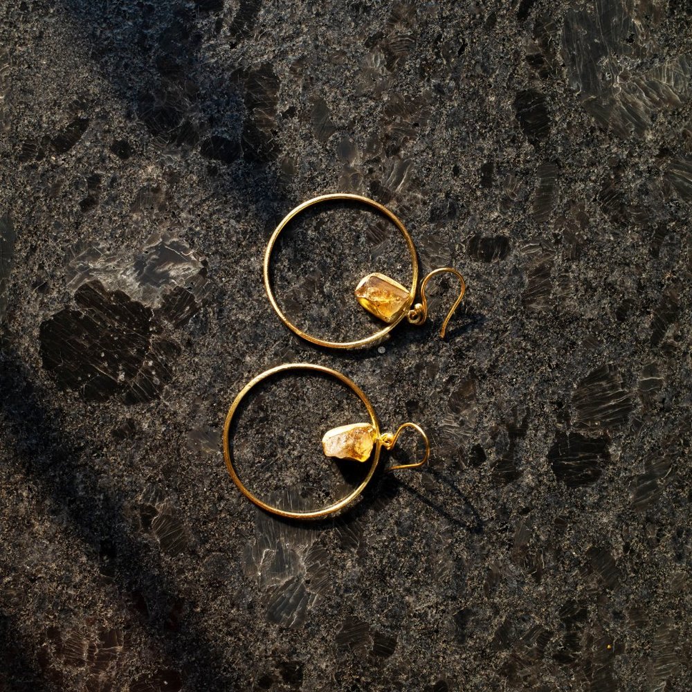 Circle Raw Stone Earrings View 3